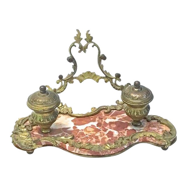 Antique Bronze & Marble Encrier For Sale