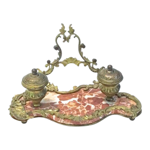 Antique Bronze & Marble Encrier