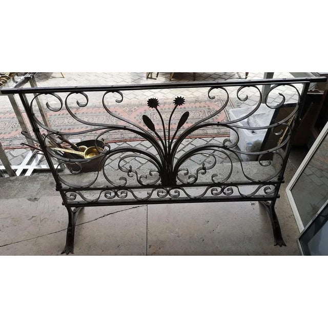 Glass Large Forged Iron Firescreen, 1970s For Sale - Image 7 of 11