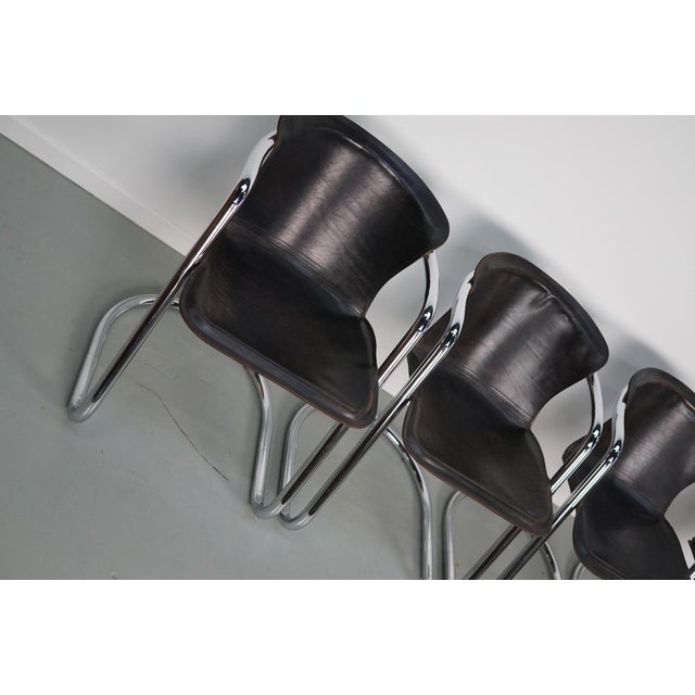 Brown Leather Dining Chairs, 1970s, Set of 4 For Sale - Image 9 of 17