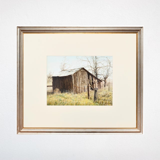 Bart Machado - Old Barn Landscape 1973 Watercolor Painting For Sale - Image 10 of 10
