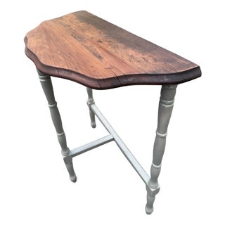 Vintage Hand-Refinished Solid Wood Accent Table With Sage Painted Base For Sale