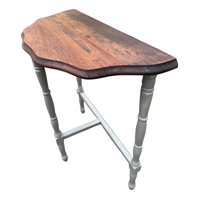 Vintage Hand-Refinished Solid Wood Accent Table With Sage Painted Base For Sale