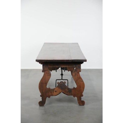 Large Antique Spanish Dining Table with Wrought Iron Base, 18th Century For Sale - Image 3 of 16