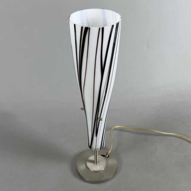 Modernist Zebra Glass and Metal Cone Table Lamp from Giorgione, 1980s For Sale - Image 6 of 12