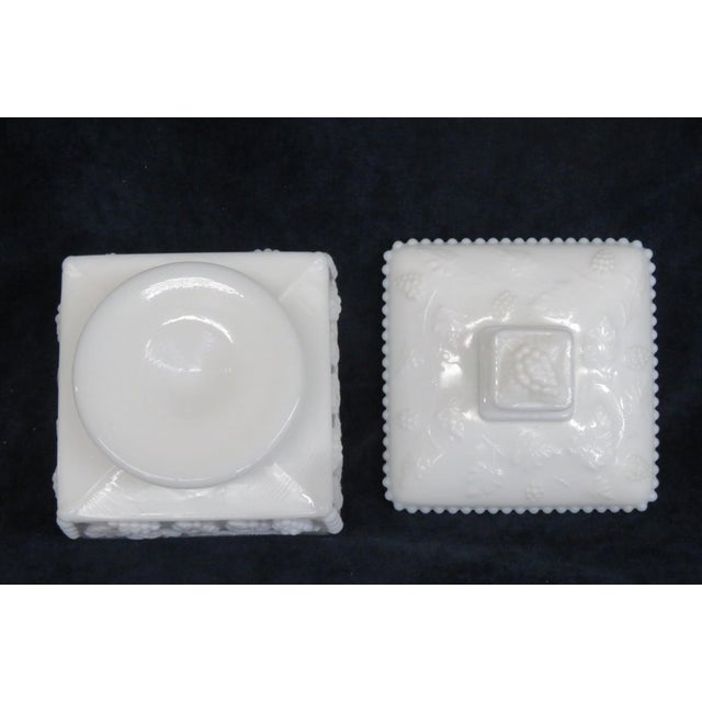 Early 20th Century Westmoreland White Milk Glass Beaded Grape Footed Candy Dish With Lid For Sale - Image 9 of 14