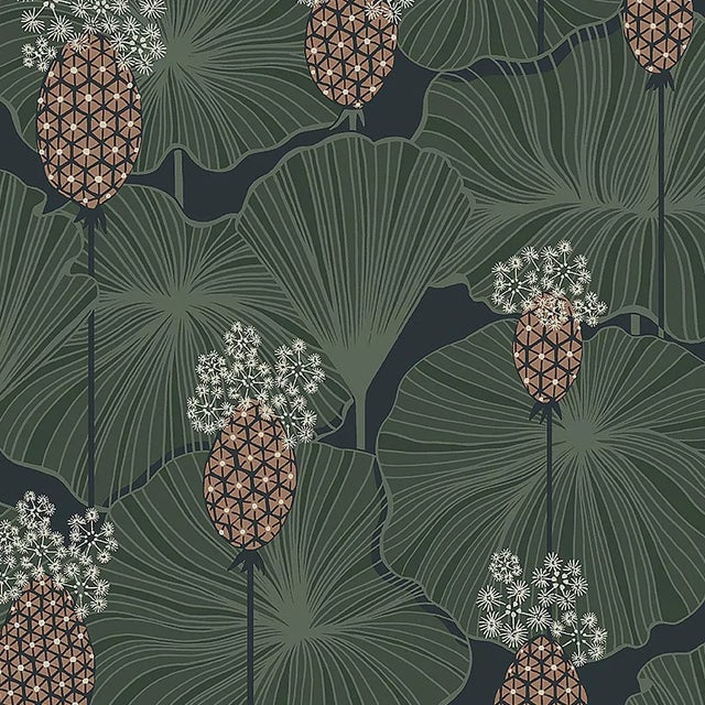 Sample - Borastapeter Umbrella Leaves Wallpaper in Navy For Sale