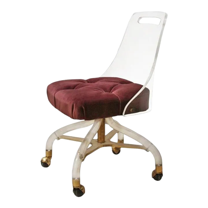 1970s Vintage Mid-Century-Modern Hill MFG Lucite and Brass Slipper Chair  with Wheels Attributed to Charles Hollis Jones