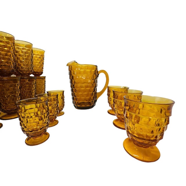 Mid-Century Modern Vintage 24 Piece Collection Indiana Glass Whitehall Amber For Sale - Image 3 of 10