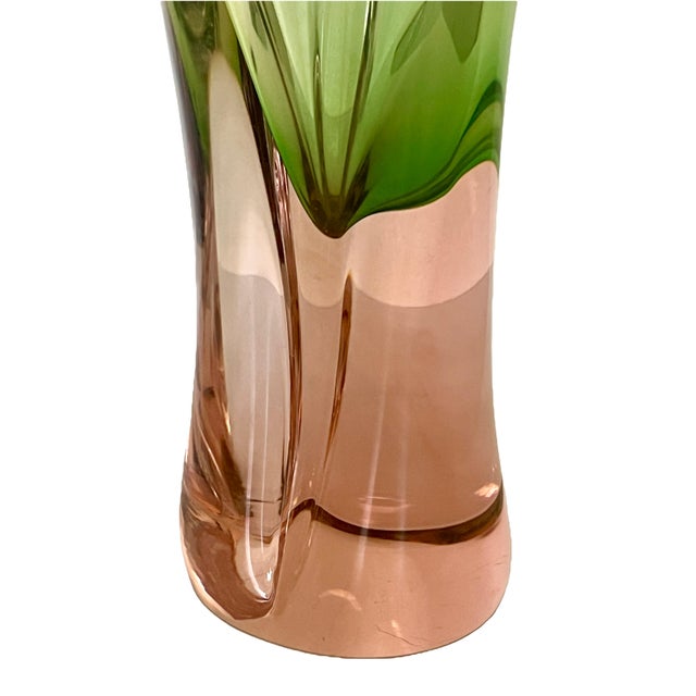 Large 1960's Asymmetrical Green and Gentle Pink Art Glass Vase, Josef Hospodka for Chrisbska For Sale - Image 11 of 12