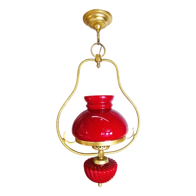 Red Hanging Lamp, 1940s For Sale