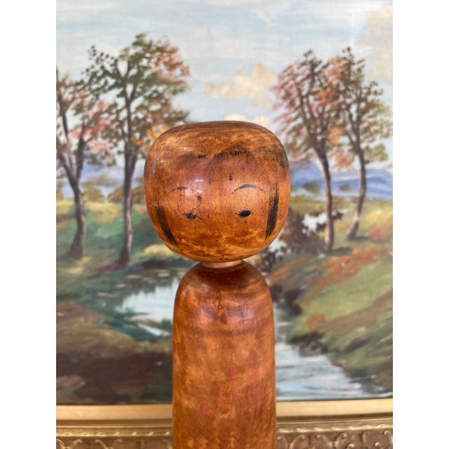 Vintage Japanese Kokeshi Doll With Hand-Painted Floral Detail and Carved Wood Base. For Sale In Seattle - Image 6 of 11