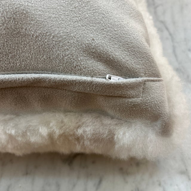 Textile White Alpaca Fleece Pillow Suede Back For Sale - Image 7 of 8