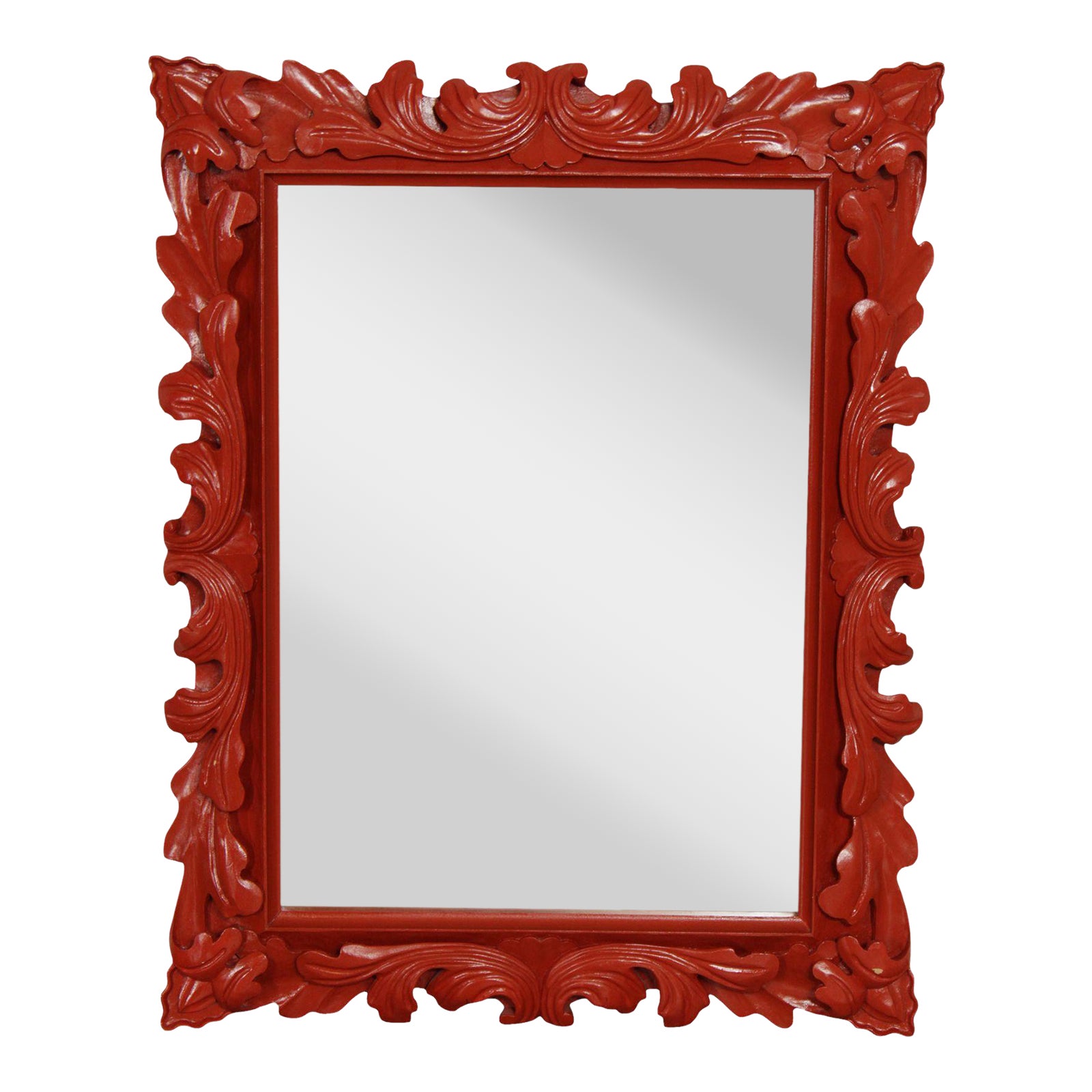 Early 21st Century Foliate Carved Red Painted Wall Mirror Chairish