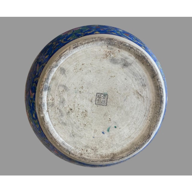 Late 20th Century Vintage 12" Chinese Famille Noire Fish Bowl Planter Jardiniere Floral Porcelain For Sale - Image 5 of 6