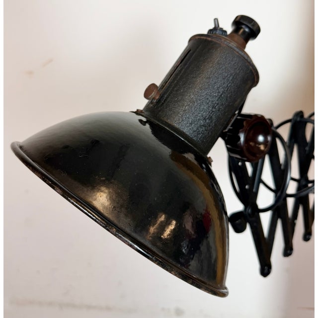 Industrial Black Enamel Scissor Wall Lamp, 1950s For Sale - Image 10 of 18