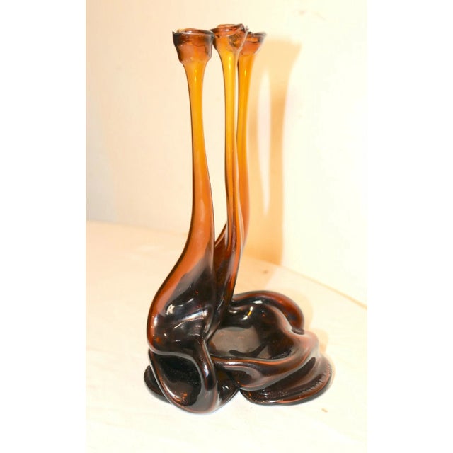 1980s Vintage Hand Blown Amber Glass Beer Bottle Candelabra Candle Stick Holder For Sale - Image 5 of 10