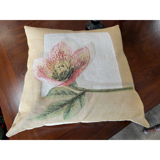 1990s 1990s Tapestry Pillow From Belgium With Beige Cotton Velvet Back For Sale - Image 5 of 5