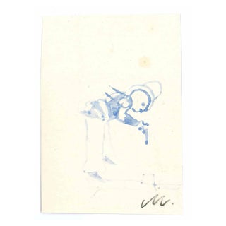 Mino Maccari, The Shoot, Watercolor Drawing, 1960s For Sale