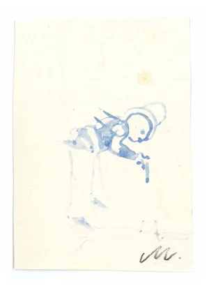 Mino Maccari, The Shoot, Watercolor Drawing, 1960s
