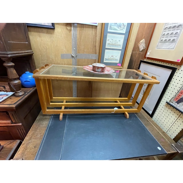 Brown 1950s Mid Century Golden Oak Cocktail Table With Glass Insert For Sale - Image 8 of 10