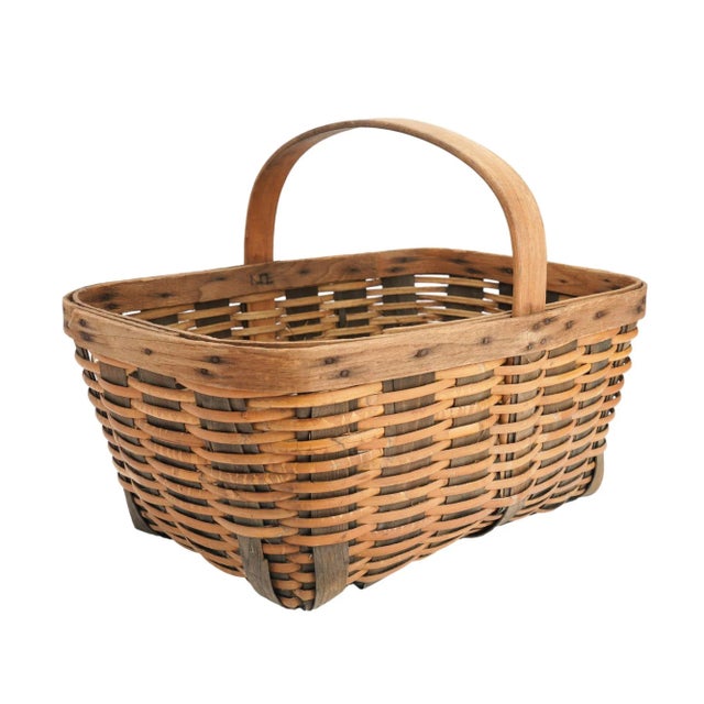 Vintage Hand Woven Fixed Handle Basket, 1900's For Sale - Image 4 of 10