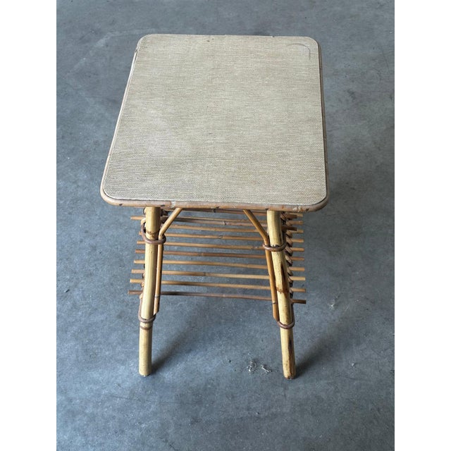 Vintage Bamboo and Rattan Side Table with Magazine Rack, 1970s For Sale - Image 3 of 16