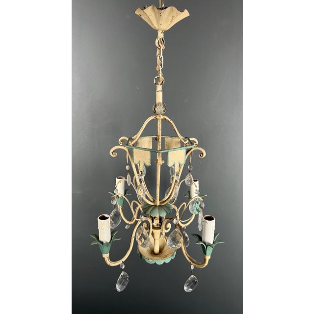 1940 Mid Century Modern Metal with Crystals Chandelier For Sale - Image 4 of 12