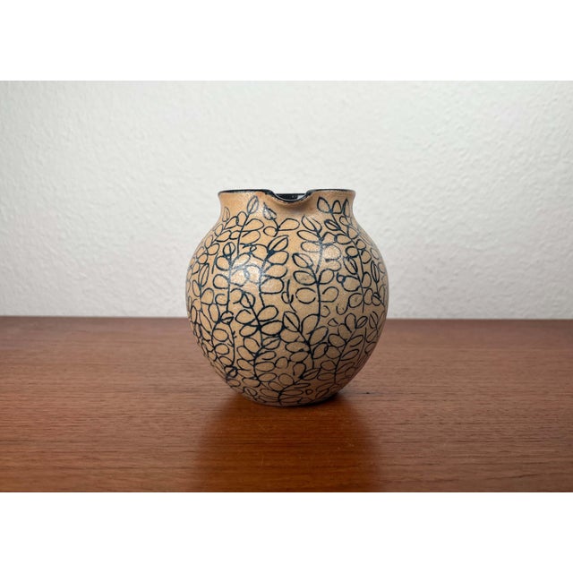 1980s Vintage German Studio Pottery Jug Vase with Floral Pattern by Gerhard Liebenthron, 1989 For Sale - Image 5 of 18