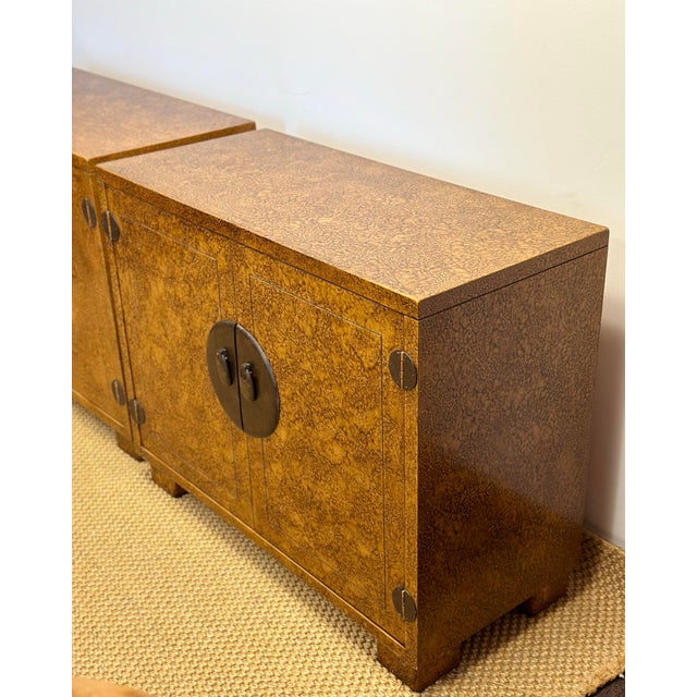 Brown 1970s Hollywood Regency Century Furniture Faux Tortoise Cabinets – a Pair For Sale - Image 8 of 11