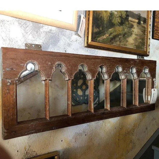 Anglo Indian Gothic Revival Teak Arcade Window Frame Mirror For Sale - Image 4 of 5