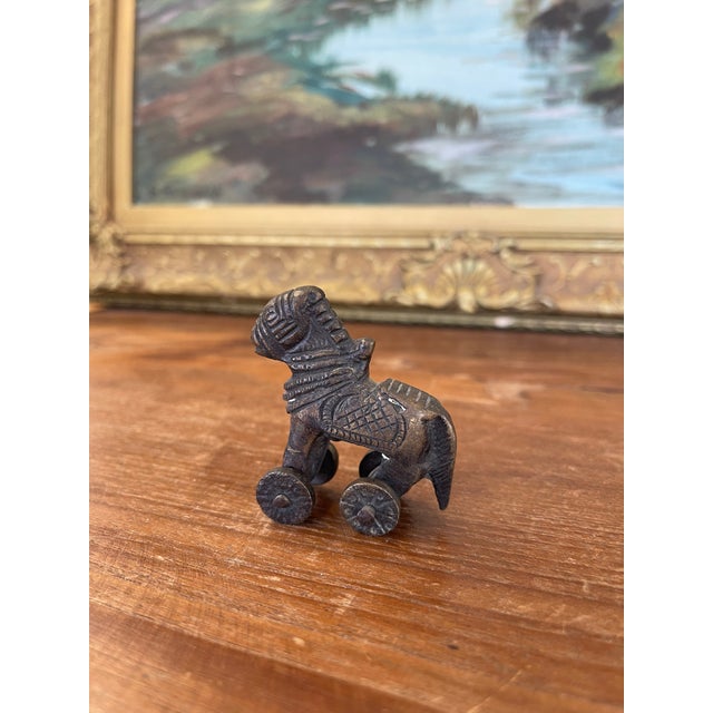 1970s Likely Antique Bronze Toned Toy Horse on Wheels, Tribal Folk Art Figurine From India For Sale - Image 5 of 9