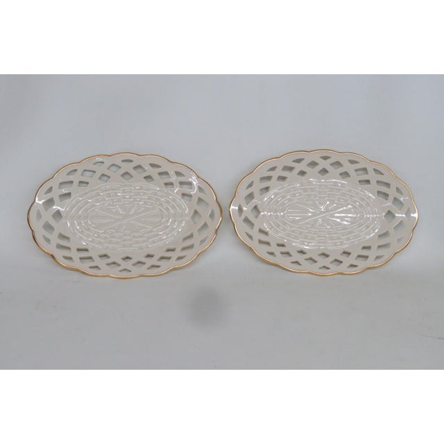 Mid-Century Modern Lenox China Wicker Candy Servers Pair of 2 Porcelain Dishes 24k Gold Trim 4933b For Sale - Image 3 of 15