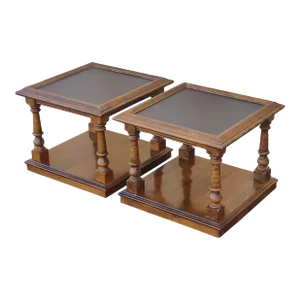 Vintage Ethan Allen Mid Century Pillar Side Tables - a Pair