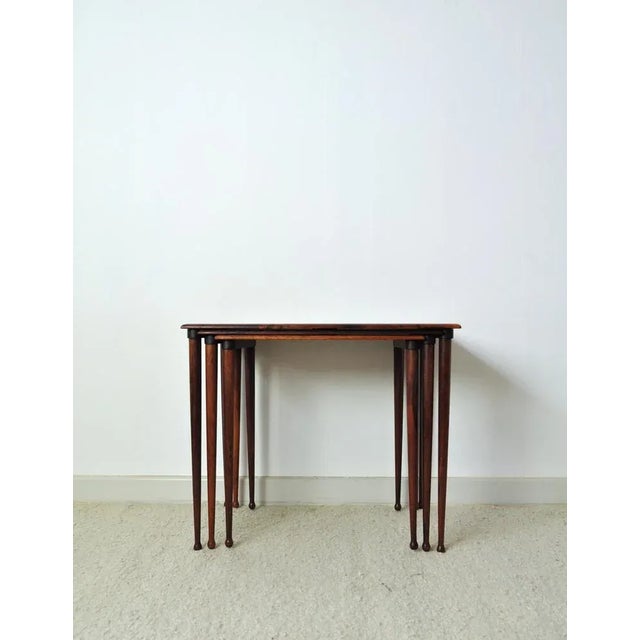 Scandinavian Modern Rosewood Nesting Tables with Drumstick Legs, Set of 3 For Sale - Image 3 of 14