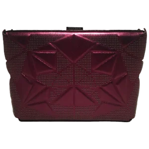 Tonya Hawkes Purple Metallic Embossed and Laser Cut Leather Clutch