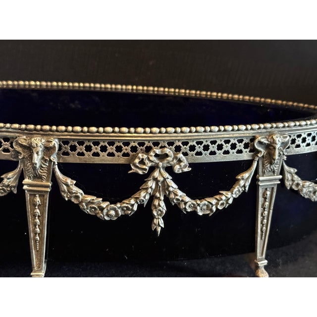 19th C French Louis XVI Silver Jardinière Bowl W/ Blue Glass For Sale - Image 4 of 10