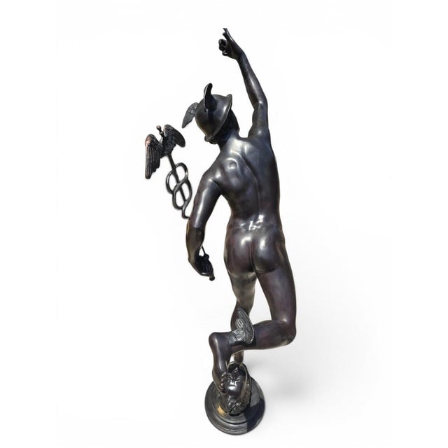 Metal Neapolitan Artist after Giambologna, Large Patinated Figure of Mercury, Bronze For Sale - Image 7 of 11