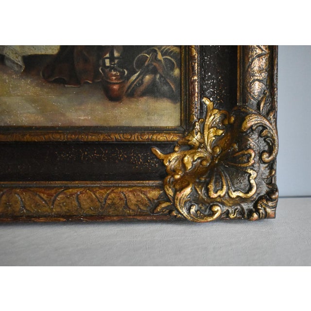 Antique European Tavern Interior Genre Scene Framed Signed & Dated 1910 For Sale - Image 12 of 16