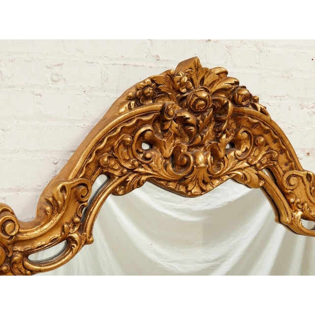 Mid 20th Century Louis XV Style Gilt Wall Mirror With Rococo Carved Floral Frame For Sale In Los Angeles - Image 6 of 12