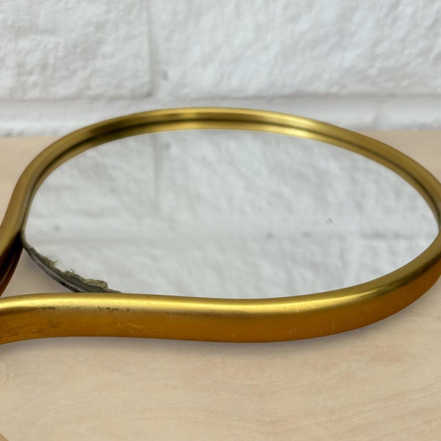 1950s Mid-Century Handheld Vanity Mirror in Brass, Leather and Rattan, Sweden, 1950s For Sale - Image 5 of 8