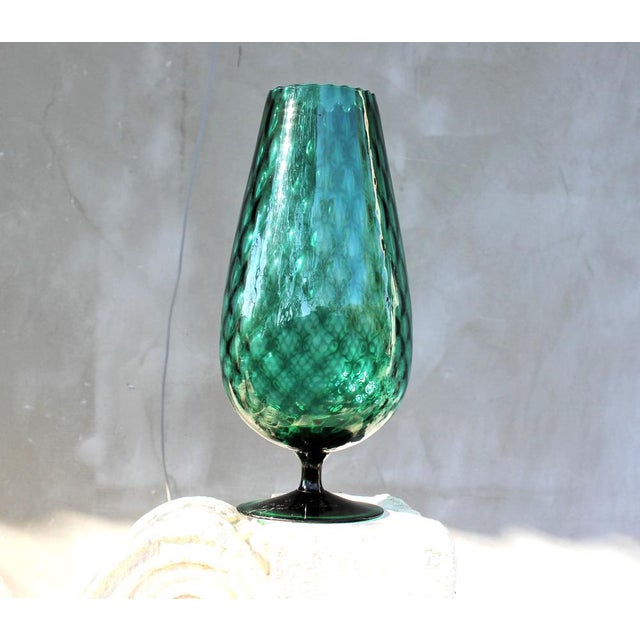 Vintage Green Hand-Blown Art Glass Vase with Textured Surface and Pedestal Base, 1960s For Sale - Image 13 of 13