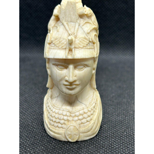Antique Late 18th C. Grand Tour Carved Bone Bust of Minerva, Neoclassical Athena Sculpture, Roman Goddess of War Miniature, European Cabinet Curio For Sale In Portland, ME - Image 6 of 14