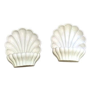 Vintage Paul Hanson Lighting Co Porcelain Shell Shaped Scones - A Pair For Sale