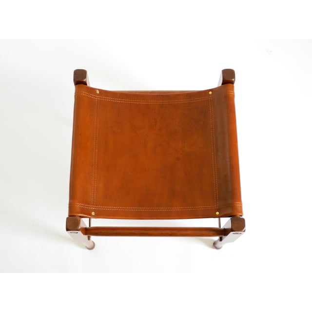 Wood Vintage Safari Stool with Teak Frame and Saddle Leather, 1990s For Sale - Image 7 of 18