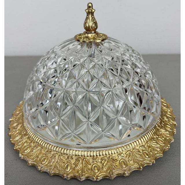 Vintage French Brass and Crystal Ceiling Lamp For Sale - Image 3 of 12