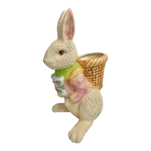 Vintage Department 56 Bunny Rabbit Hand Painted Ceramic Vase or Planter