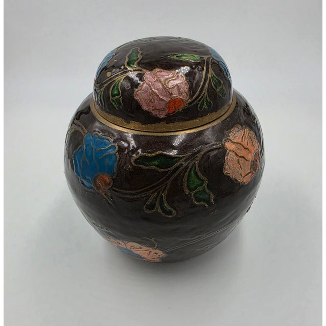 Chinoiserie Late 20th Century Enamel Floral Cloisonné Ginger Jar With Lid For Sale - Image 3 of 5