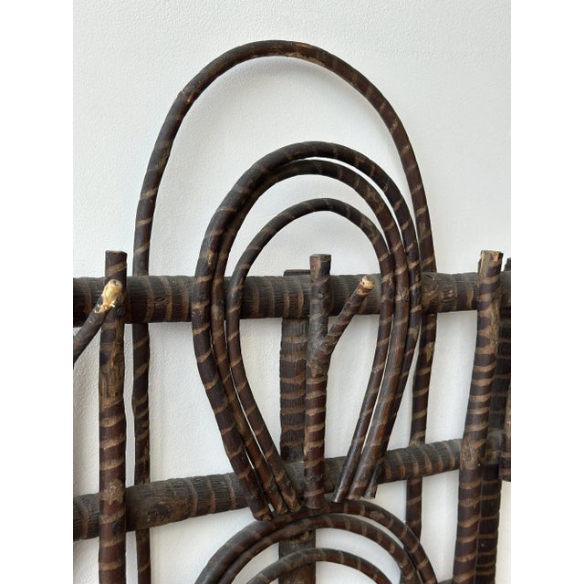 Brown Antique Adirondack Twig Wall Rack With Carved Stripe Detailing, Circa 1940s-50s For Sale - Image 8 of 16