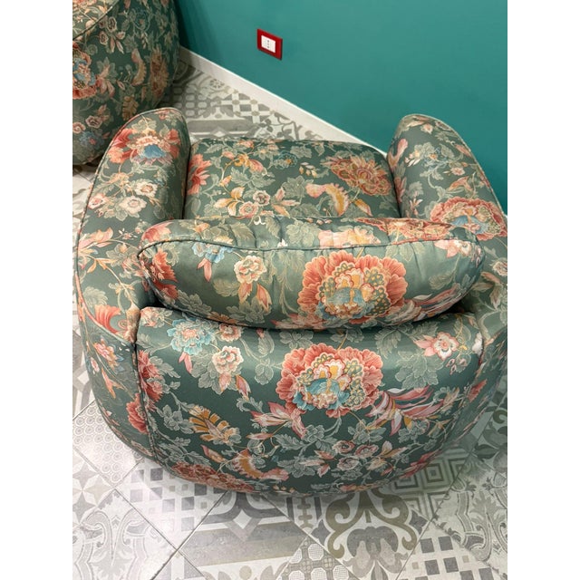 Art Deco Chairs in Floral Silk Fabric with Brass Base, 1940, Set of 2 For Sale - Image 9 of 17